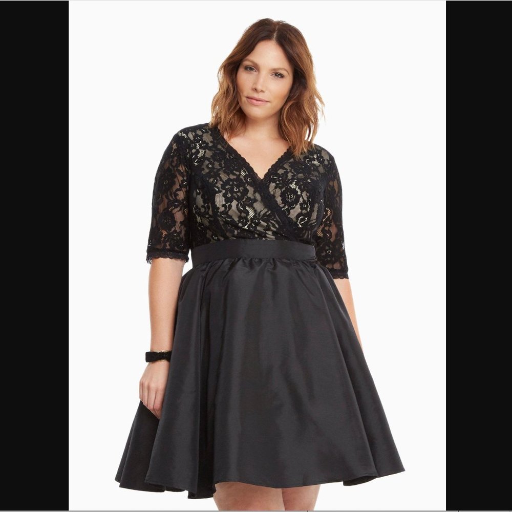Nemidor Black Half Sleeve V-Neck Lace Top Tafetta Skirt Retro Dress womens 18